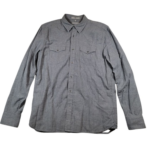 7 For All Mankind Mens Button Up Shirt Sz Medium Gray Front Pockets Standard Fit - Picture 1 of 8